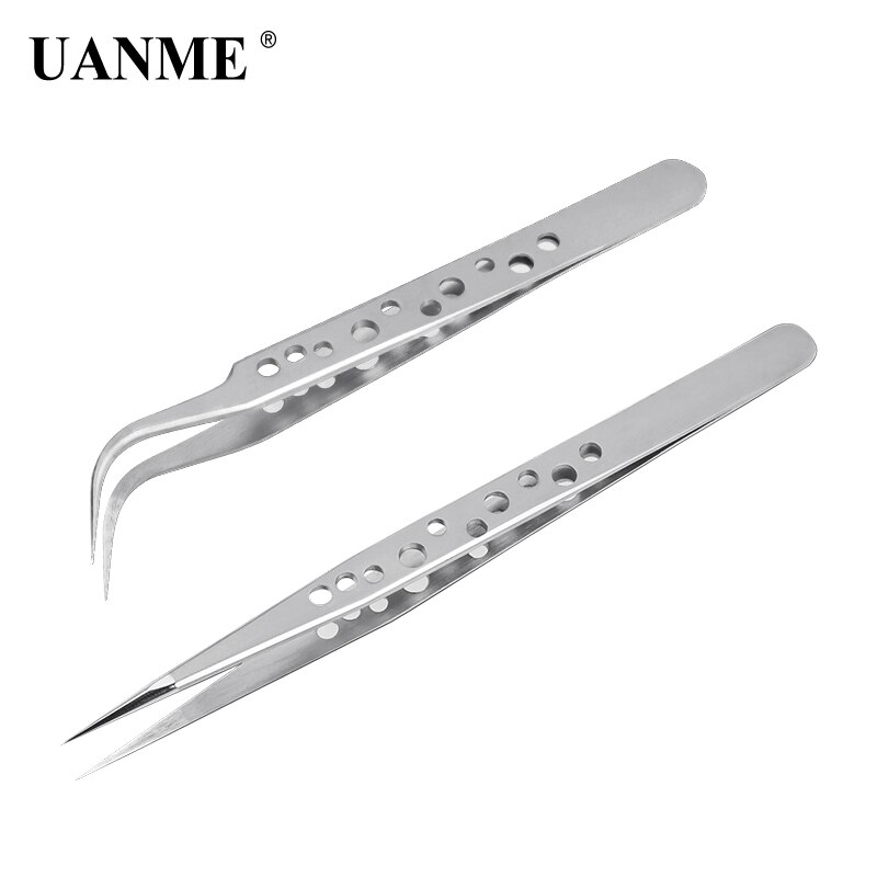 UANME-Pinzas curvas y rectas de precisión recta, de acero inoxidable, antimagnéticas, electrónicas, para herramienta de reparación de teléfonos móviles