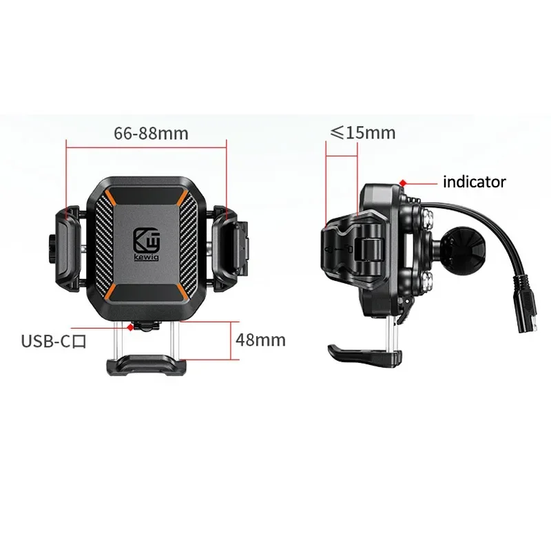 Suporte de telefone para motocicleta anti-ladrão, carregador sem fio de 15w e 36w usb c, carregamento rápido, à prova de choque, moto, bicicleta, suporte de telefone
