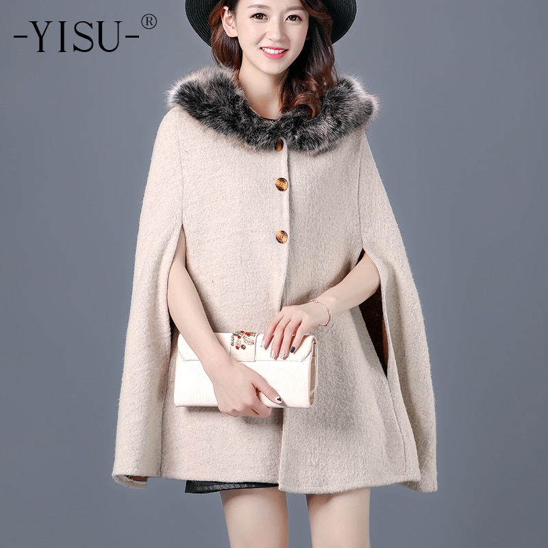 Yisu sjal kvinnor vinter varm plus storlek mantel två begagnade poncho faux cashmere sjal kvinnor imitation päls kofta kappa