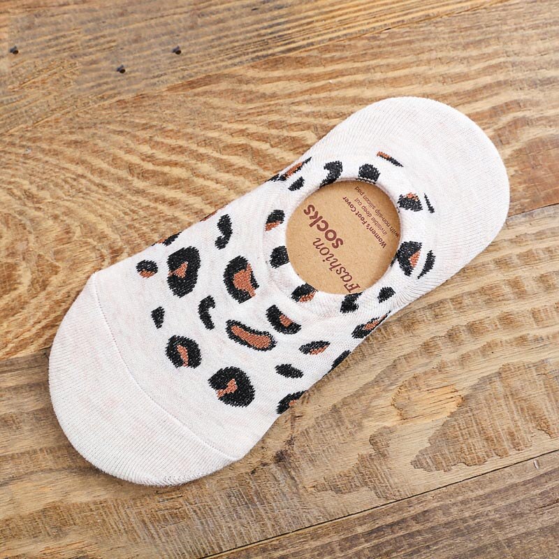 Harajuku afslappede strømper leopard dame ankelstrømper hvide bomuld åndbare sokker skridsikre usynlige bådstrømper calcetines: Hvid