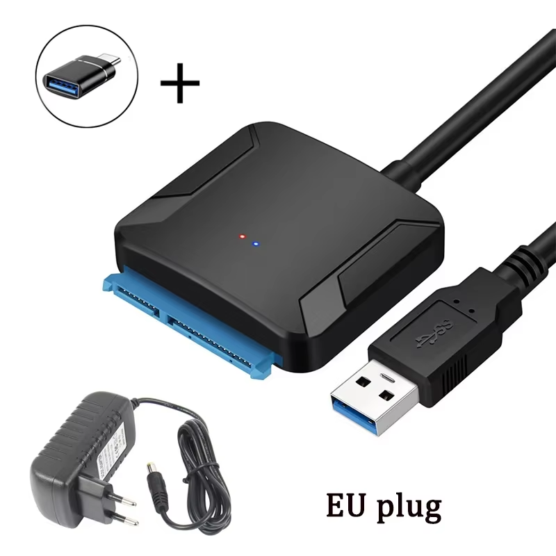 SATA 3 zu USB 3.0 Adapter SATA III Kabeladapter Externes Festplattenkonverterkabel für 2,5/3,5 Zoll HDD SSD mit Netzteil: Braun