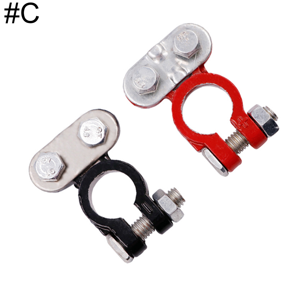 1Set Automotive Car Top Post Battery Terminals Wire Cable Clamp Terminal Connectors Kit Positive and Negative Car Accessories: GRAY