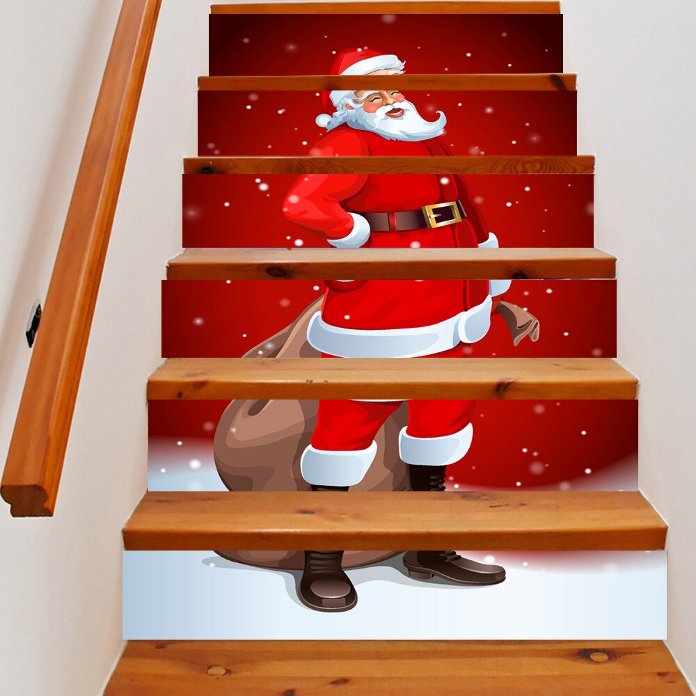 Autocollant 3D en PVC auto-adhésif pour escaliers, 6 pièces, mosaïque pour décoration de maison, escaliers, marches d&#39;escalier, décoration de noël