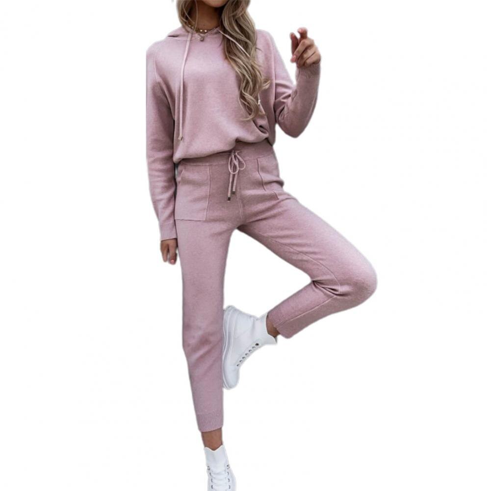 Odporny na zimno 1 zestaw modny gruby damski dres ze sznurkiem do biegania: XL / Różowy