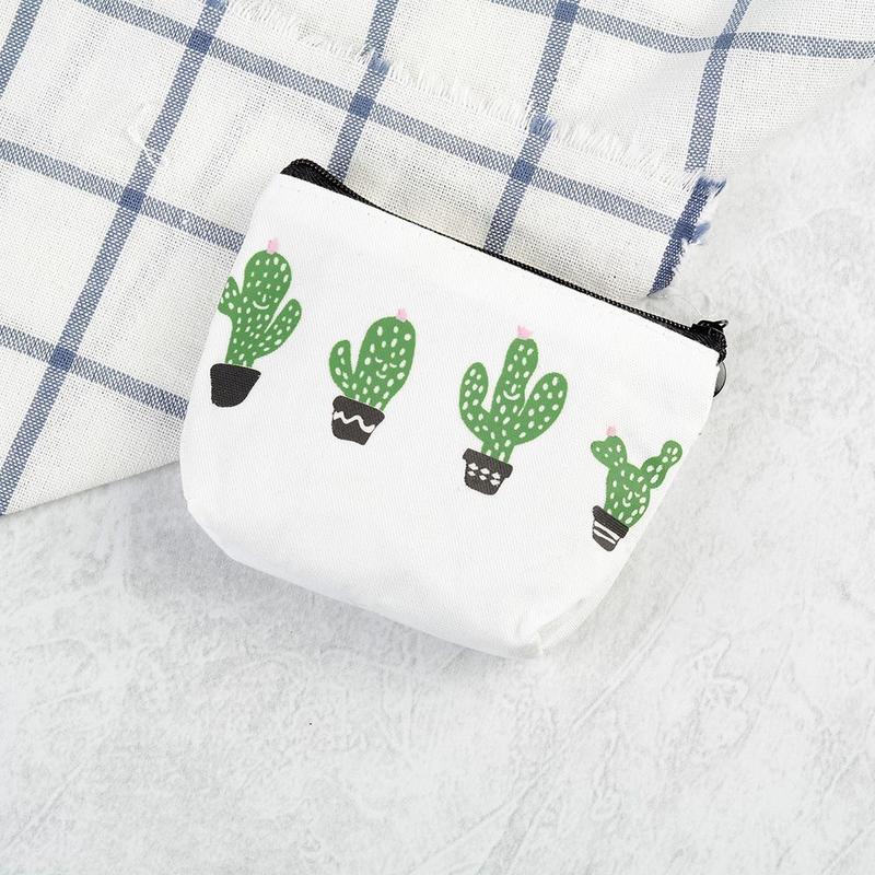 Retro Cactus Canvas Flowers Purse Wallet Card Key Coin Bag Zipper Pouch Holder