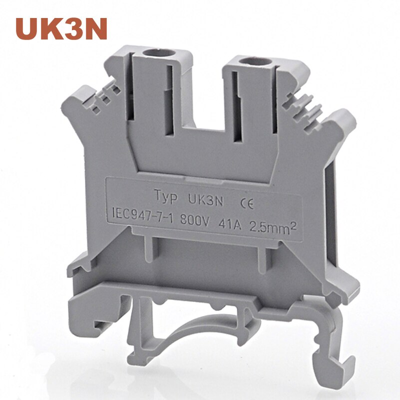 10 Stuks Din Rail Universele Schroef Terminal Blokken UK-3N Bornier Elektrische Draad Terminals Blok Connector Messing Morsettiera 41A: Grey