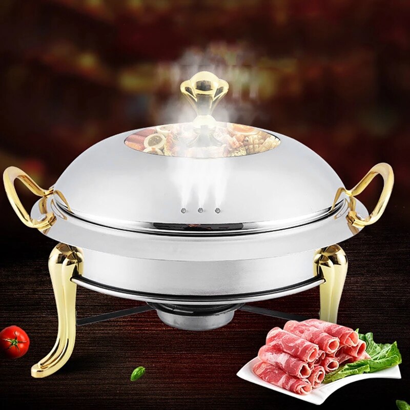 ! 1Pcs Mini Hotpot Pot Houder Rvs Hotpot Set Gehard Glas Deksel Komfoor Buffet Pan Voedsel Lade Warmer: Donker Kaki