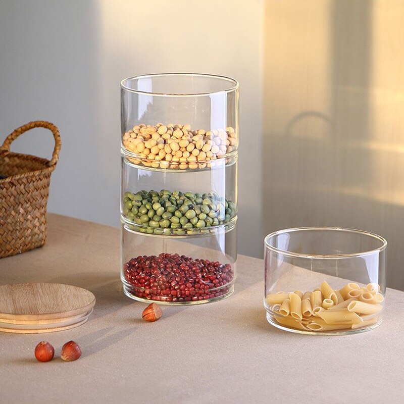 Stackable glass canisters set food storage jar containers with airtight seal bamboo lid