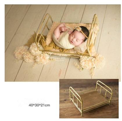 Pasgeboren Baby Fotografie Props Baby Retro Kleine Gouden Bed Props Pasgeboren Poseren Baby Fotografie Props