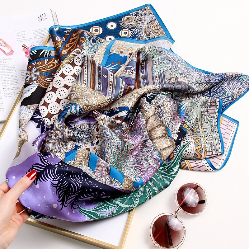 100%  firkantede silke skjerf kvinner trykt wrap silke bandana foulard femme tørkle 14mm ekte silke hals skjerf 88*88cm