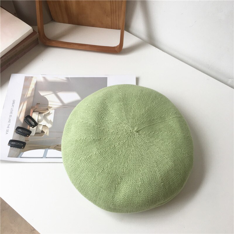 Spring Summer Breathable Hat Ladies Cotton Linen Solid Candy Color Beret French Artist Knitted Beret