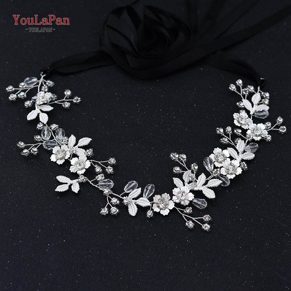 YouLaPan SH350 Wedding Dress Belt Bridal Rhinestone Sash with White Ribbon for Bridesmaid Crystal Party Gown Dress Belts: Black ribbon