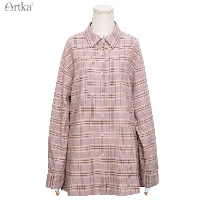 Artka Lente Vrouwen Blouse Casual Plaid Roze Shirts Losse Turn-Down Kraag Lange Mouw Bovenkleding SA25019C