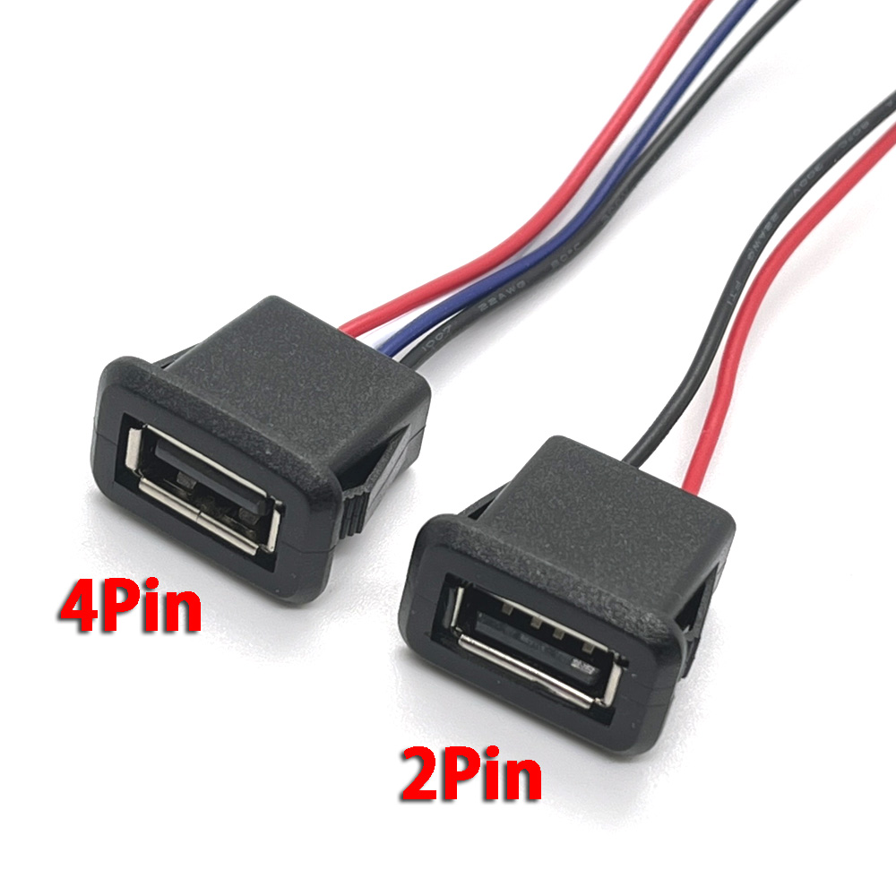 Conector de puerto de carga hembra USB 2,0 de 2/4 cables, conector de puerto de carga de 2 pines y 4 pines con Cable PH2.0, terminales eléctricos, enchufe de cargador USB