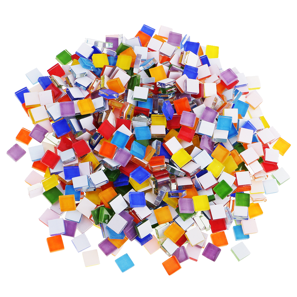 390 Piece Multicolor Square Vitreous Glass Mosaic Tiles Tessera for DIY Crafts 10x10mm