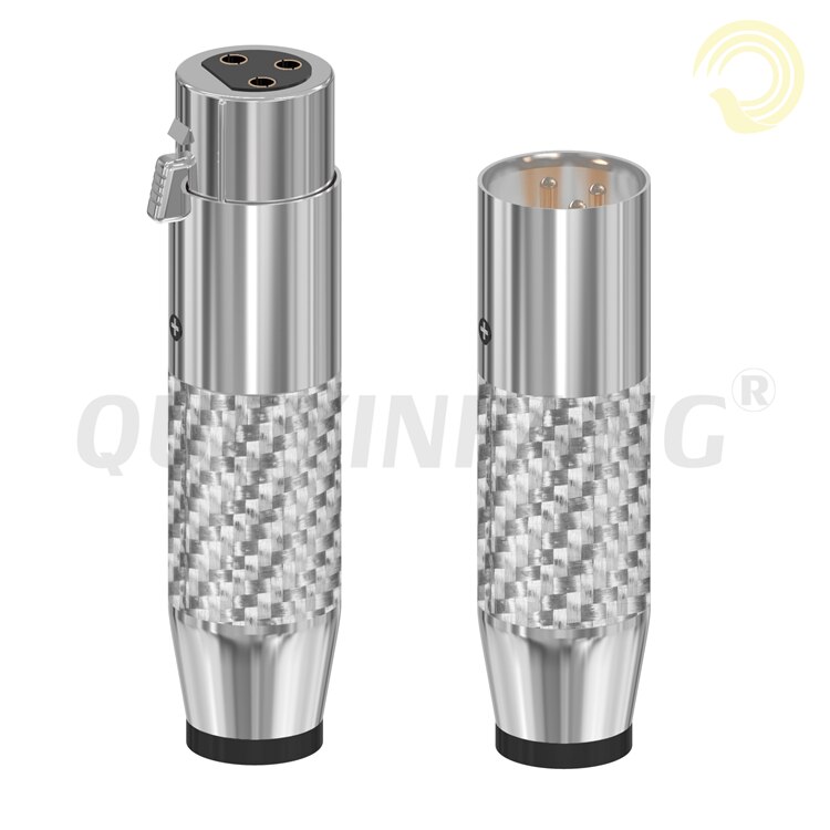 QUEYINFANG-Micrófono de 3 pines de gama alta, conector XLR, 2 uds./1 par, conector de micrófono macho y hembra de fibra de carbono, 3 pines: Black Chromium / For 4.5mm Cable