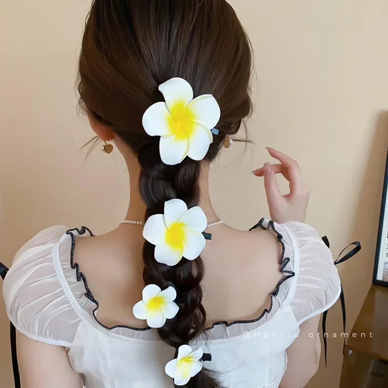 2/20 piezas pinzas para el cabello de flor de Plumeria para mujer, horquillas para niña, pinzas para flequillo lateral, pasador de flores, bolsa de hawaiana, accesorios para sombrero