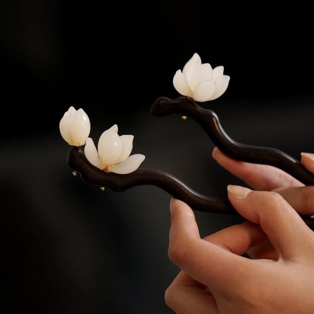 Horquillas trenzadas de acetato para mujer, tocado de flores, horquilla China para el cabello, pinzas para el cabello de madera, horquillas Hanfu coreanas