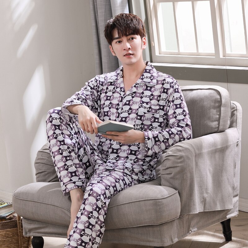 Men's Cotton Sleepwear Set Loungewear Men Sleep Shirt Trousers Plaid pijama hombre invierno Winter Man Pajamas for Men