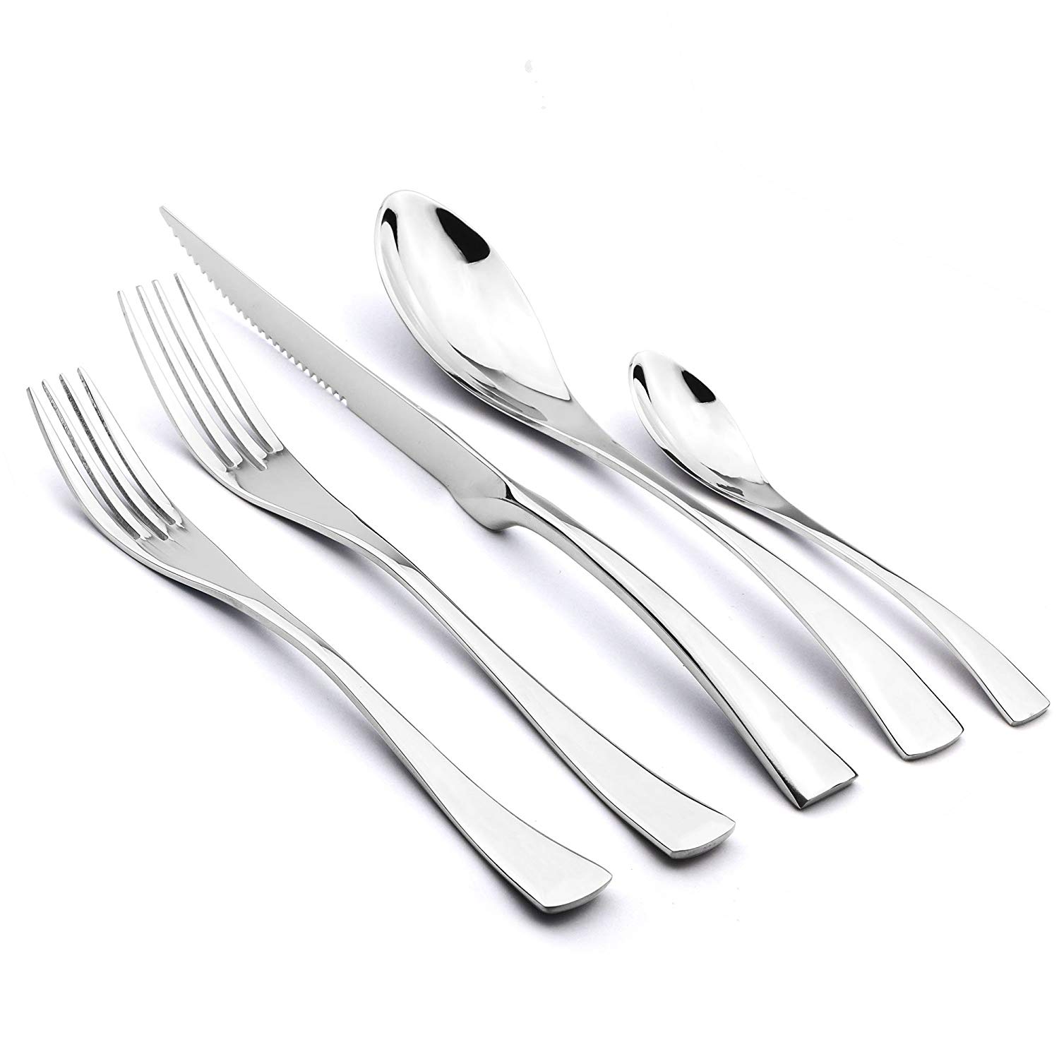 JANKNG 5-Pcs Silver Flatware Set 18/10 Stainless Steel Gold Dinnerware Serrated Knife Fork Spoon Cutlery Food Tableware: 4 set / Silver