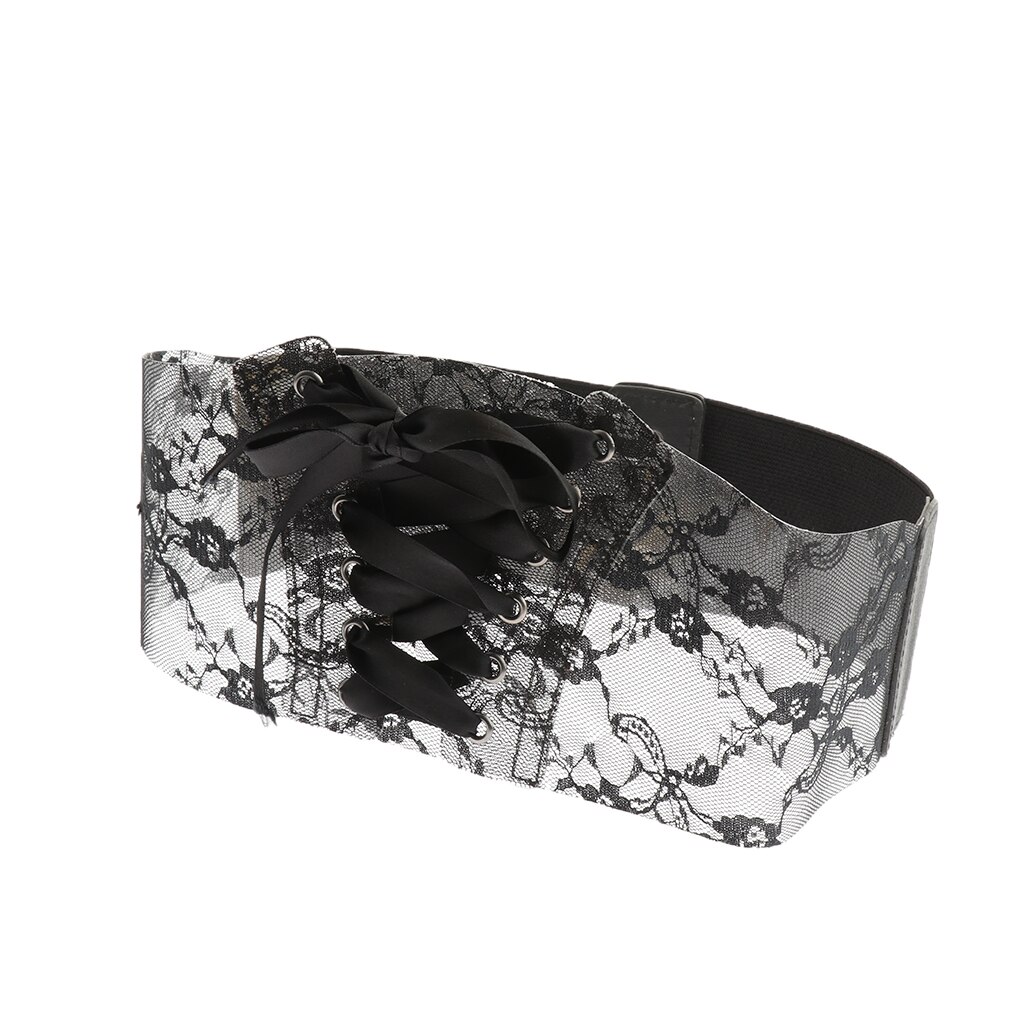 Cinturón ancho de encaje tipo corsé negro y beige para mujer, tipo obi, con lazo para la cintura, accesorio decorativo para vestido de novia.