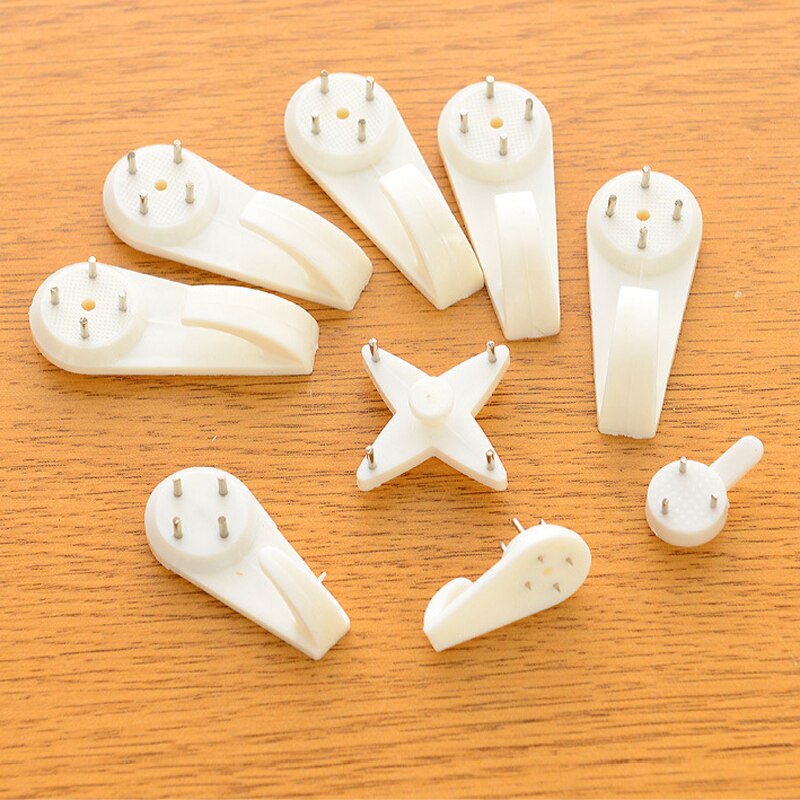 10pcs Seamless Nail White Plastic Invisible Wall Mount Photo Picture Frame Nail Hook Hanger Hard Picture Frame Wall Hooks