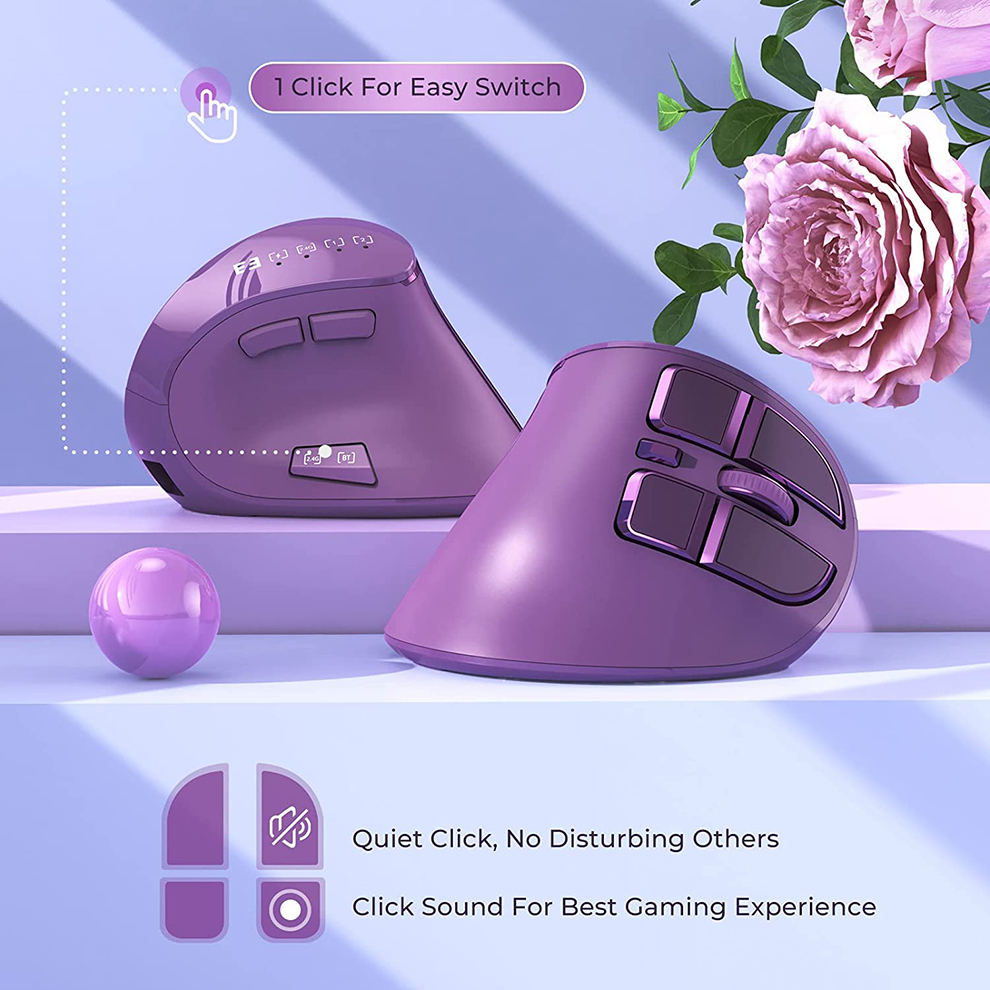 SeenDa Ergonomic Bluetooth Mouse Wireless Vertical Mouse Rechargeable Optical Mice for Multi-Purpose Compatible Apple Computers