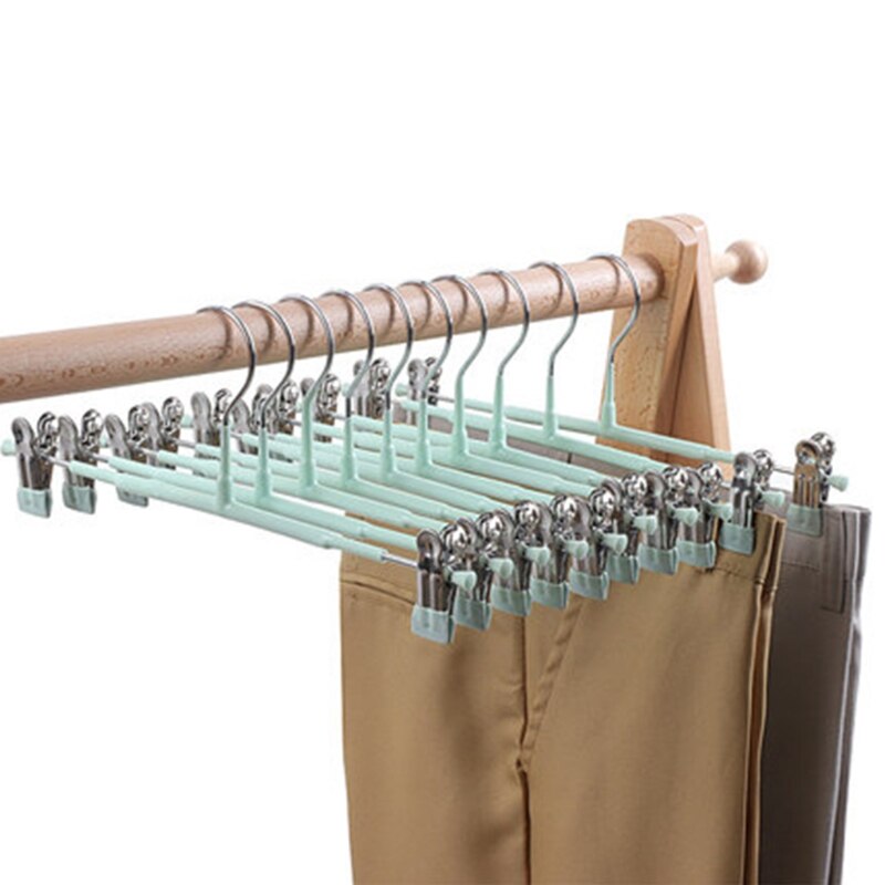 10x Bottom Hangers Heavy Duty Clothes Coat Trousers Pants Hanging Drying Rack for Slacks Jeans with 2-Adjustable Anti-Rust Clips