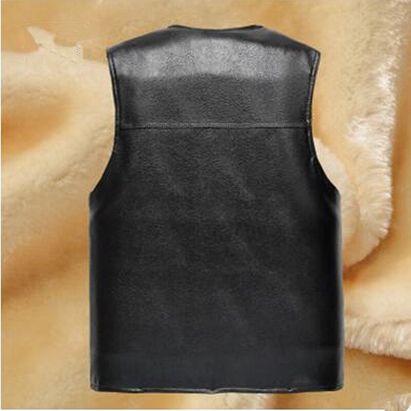 Merk grote maten zwart leren vest heren fleece gevoerde warme jassen mouwloze jas winter leren vest