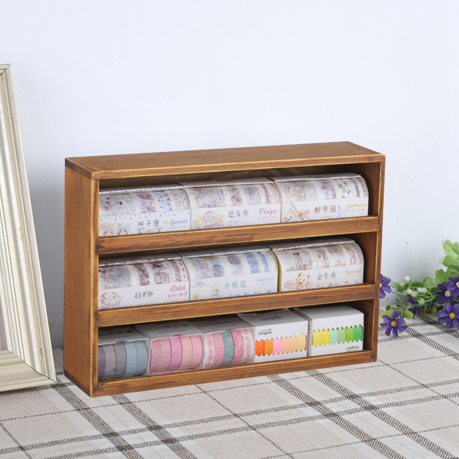 3 cravatte cremagliera di archiviazione desktop mini libreria da tavolo file nastro titolare marrone