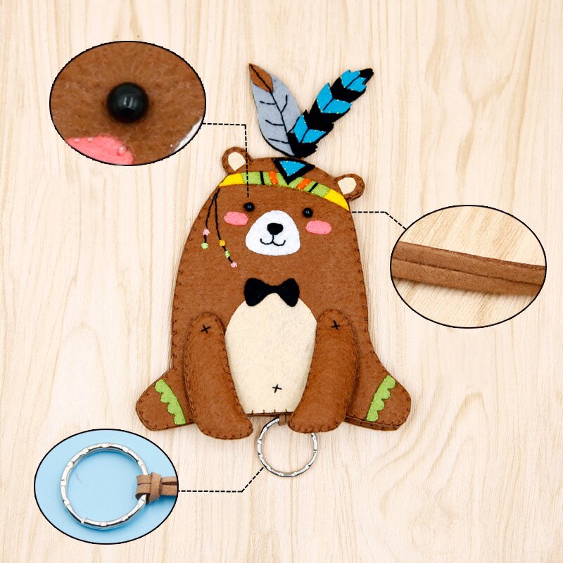 Handmade Sewing Cute Bear Key Bag Felt Bear Dolls Key Holder Organizer Bag Non-Woven Fabric Free Cutting Material DIY Package