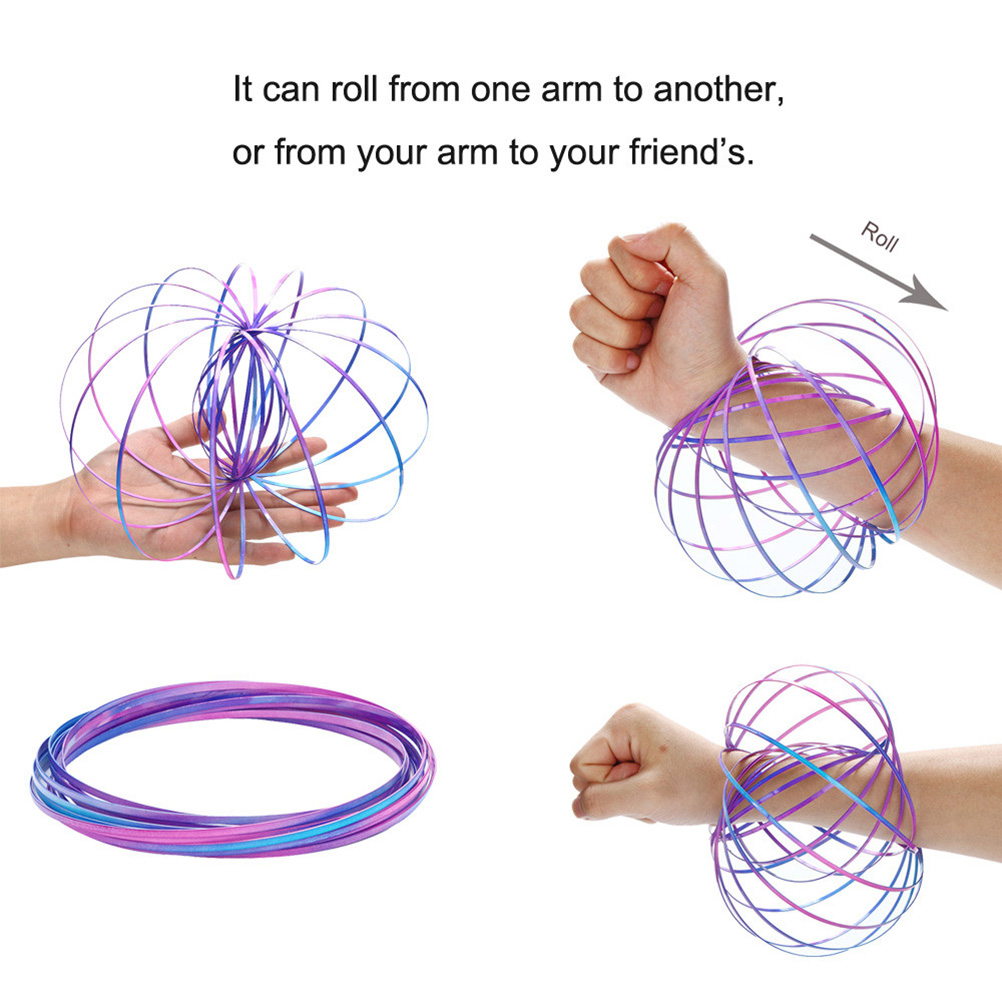 Aniti-Stress Rvs 3D Vloeistof Rotatie Magic Armband Kleurrijke Flow Ring Intelligent Speelgoed Fidget Spinner Metalen