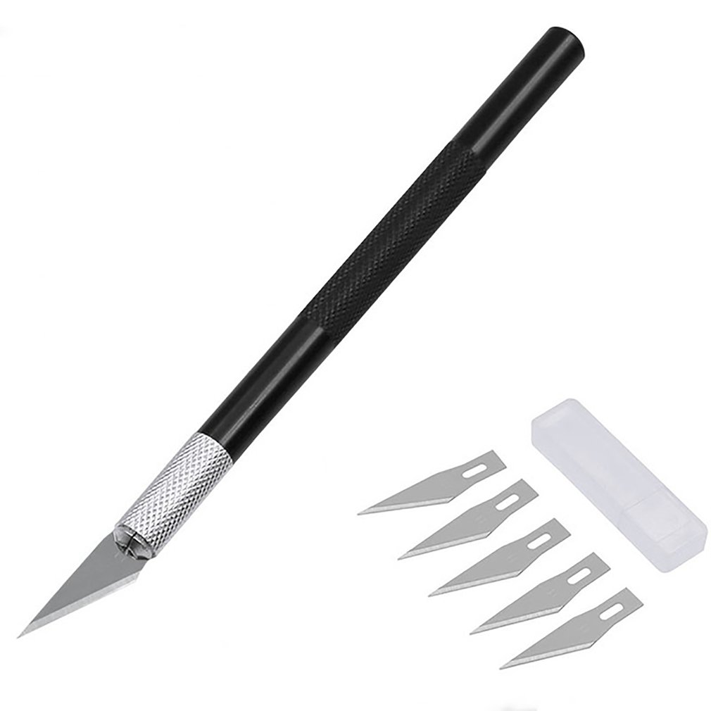 Non-Slip Metal Scalpel Knife Tools Kit Cutter Engraving Craft Knives+5pcs Blades Mobile Phone PCB DIY Tool: black and 5 Blades