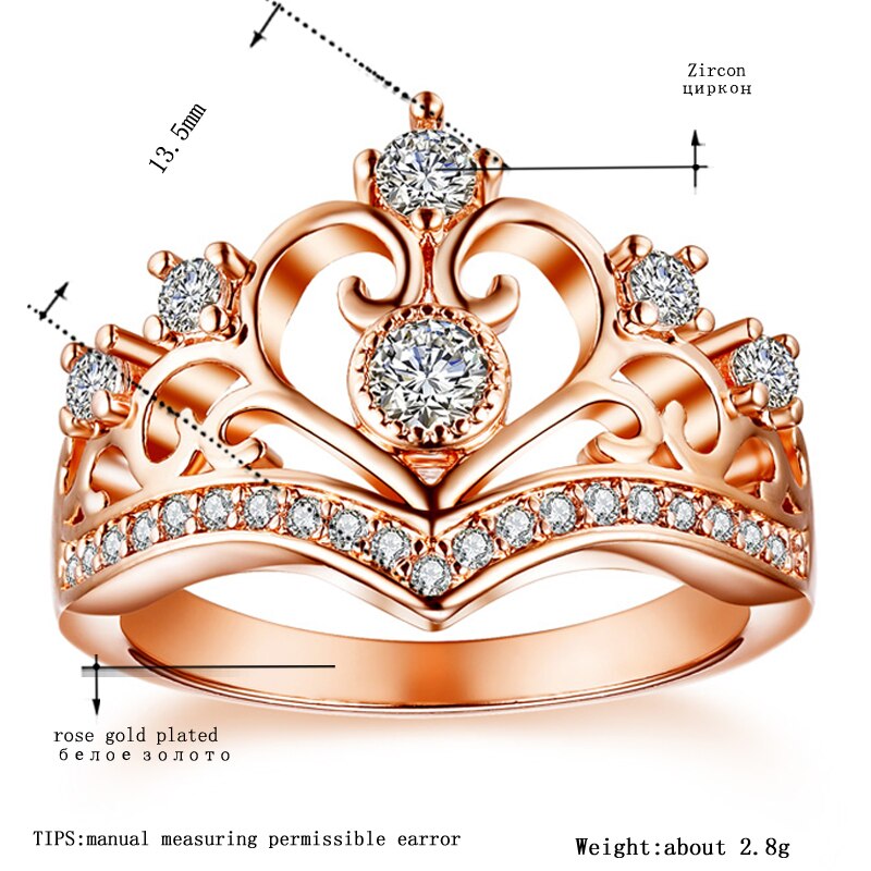 HIYONG Rose Gold Crown Romentic Trouwringen voor Vrouwen Koper Crown Cut AAA Zirkoon Ring Engagement Bruiloft Sieraden