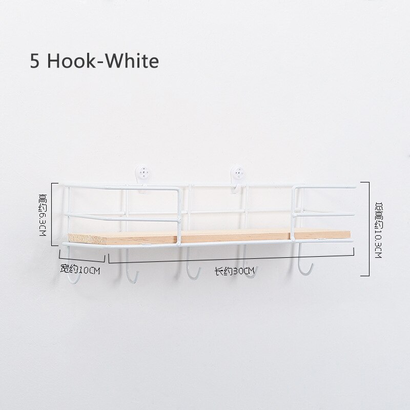 Estante de pared de Metal con ganchos estante de pared para almacenar en madera estante de almacenamiento artesanal de hierro soporte de decoración de pared estantes de pared decorativos: 3 Hooks / Blanco