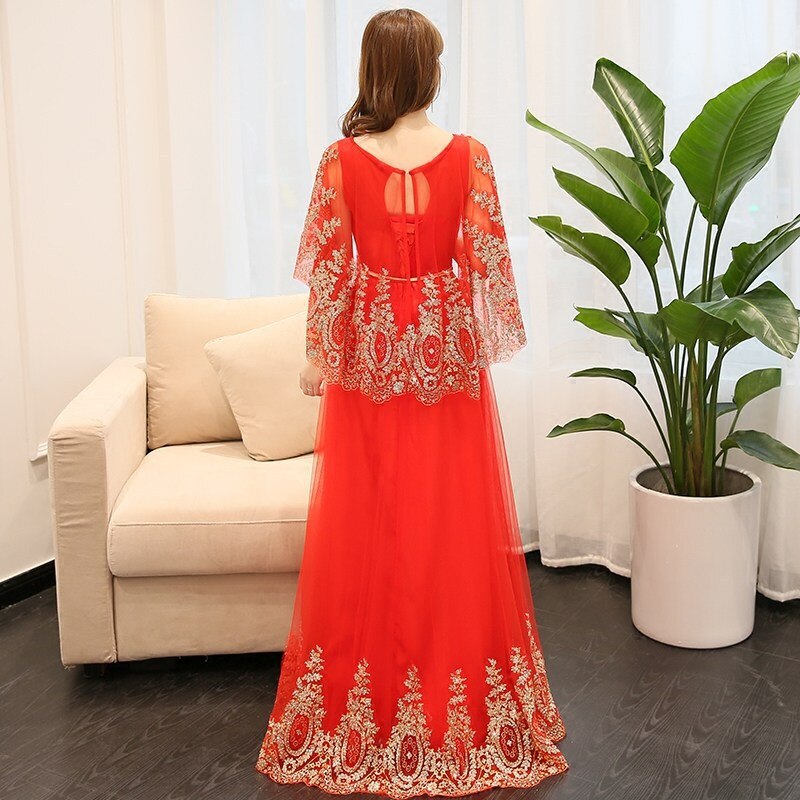 Chinese Stijl Avondjurk Sexy Slim Lace Up Lace Shawl Jurk Verbeterd Cheongsam Vestidos Maat S-3XL