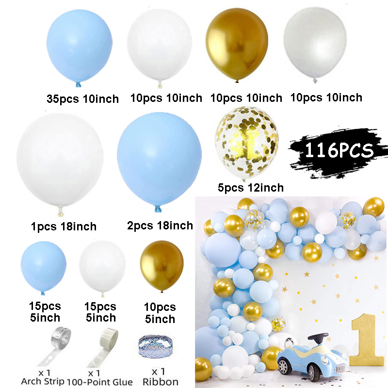 Navy Blue Gold Balloons Garland Kit Gold Confetti Kids Boys Adult Balloon Arch Birthday Baby Shower Wedding Party Decorations: 116pcs white blue