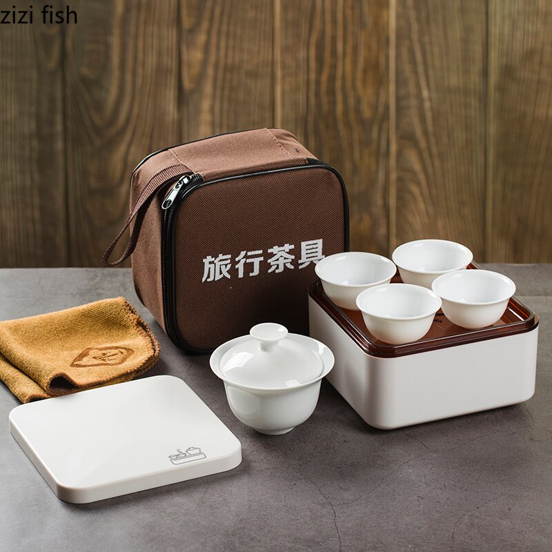 7-piece set Chinese Kung Fu Tea Set Ceramic Portable Teapot Set Outdoor Travel Gaiwan Tea Cups of Tea Ceremony Teacup Fine