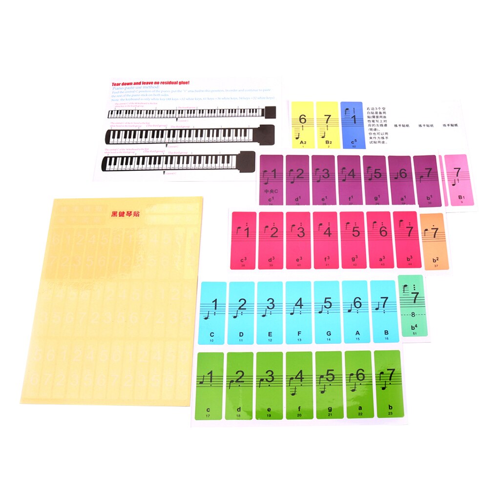 Colored Piano Keyboard Stickers Removable for Kids Beginners Piano Learning