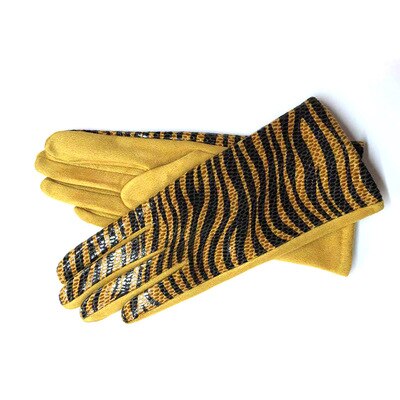 Gants à écran tactile pour femmes | Hiver, motif de serpent en Faux cuir d'animal, gant de conduite, daim velours épais, gant léopard H87: H85 Yellow