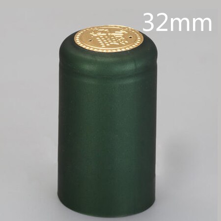 GUHD 50pcs/lot Wine Bottle Cap Thermal Heat Shrinkable Heat shrinkable Cap Wine brewed PVC Heat Shrinkable Packaging Materials: GREEN GOLD 32MM