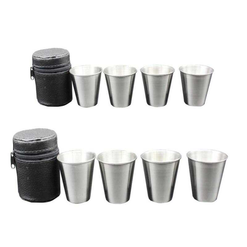 70ml/150ml sprit metallkopp rostfritt stål litet glas 4 koppar plus drickskopp set campingsprit vinglasset kaffemugg