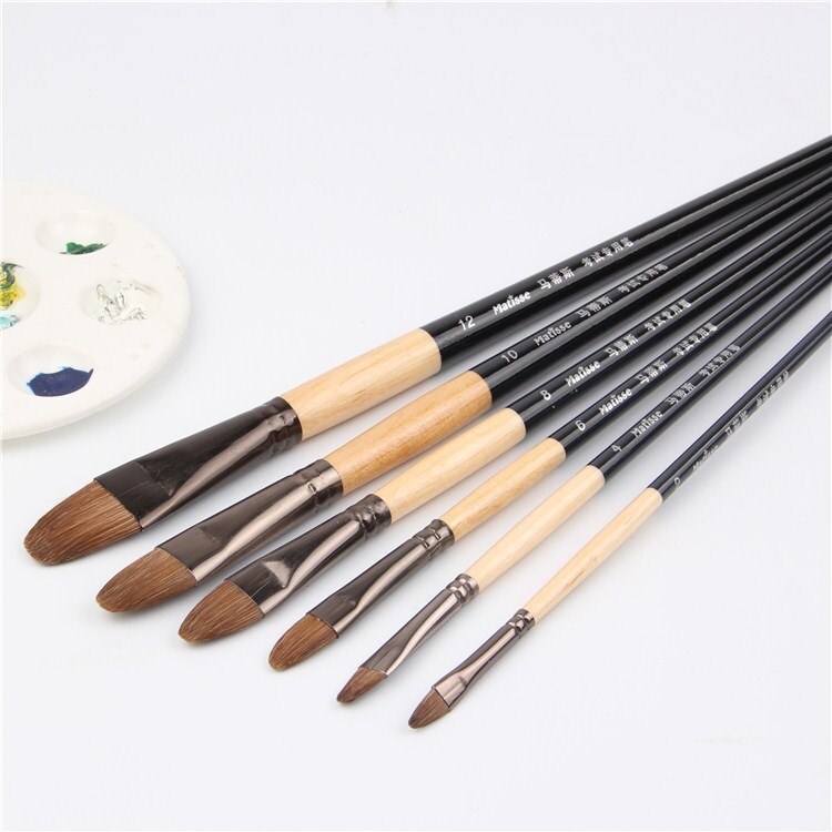 Pinceau de peinture à l'huile en crin de cheval de , 6 pièces, pinceau de peinture à l'huile pour artiste, pointe de langue, peintures acryliques, même nombre, stylo de rangée, papeterie pour étudiant