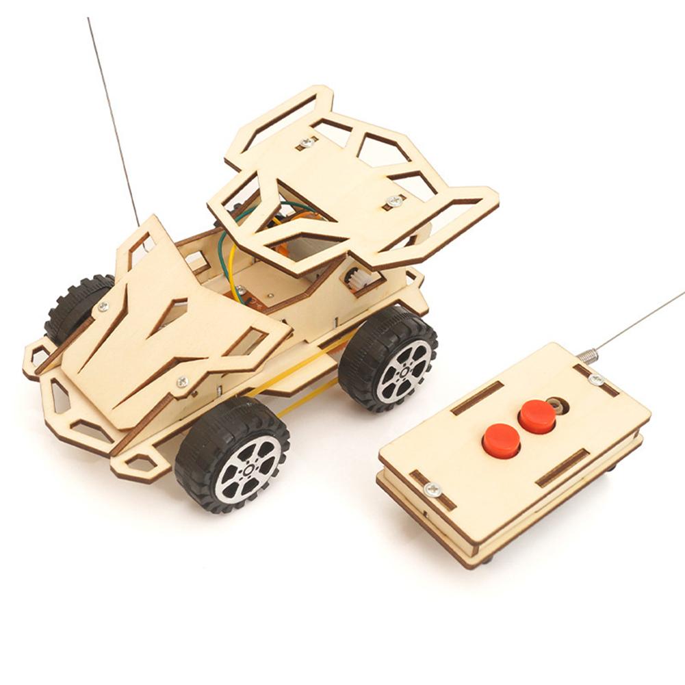 DIY RC Racing Car Model Remote Control Vehicle Materials Science Technology Early Educational Toys Wooden DIY Assembled Toys