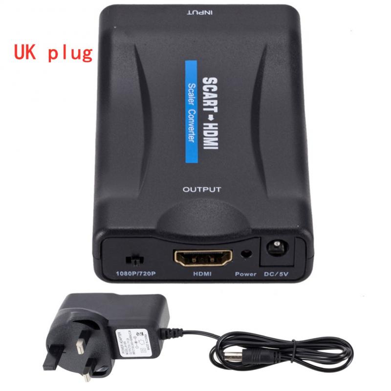 1080P-Compatibel Scart Video Audio Upscale Converter Av Signaal Adapter Hd Ontvanger Voor Dvd Us/Eu power Plug Originele Doos: UK Converter