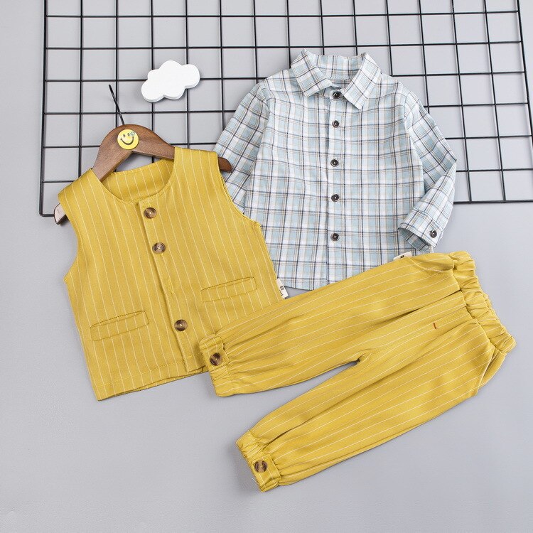 Kinderkleding Sets Herfst Winter Kinderen Jongens Kleding Lange Mouwen Plaid Shirt Vest Gestreepte Broek Gentleman Jongens Pakken