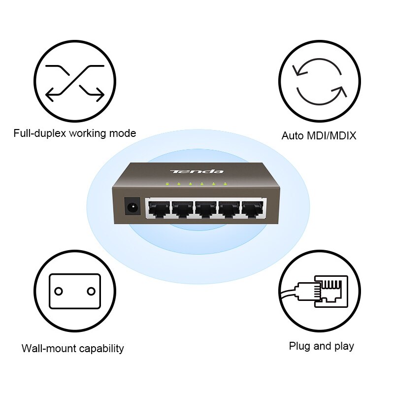 Tenda TEG1005D 5 Port 1000M Gigabit Ethernet Switch,10/100/1000Mpbs Ethernet Netwerk-switches, hub Lan, Full-Duplex, Auto Mdi/Mdix