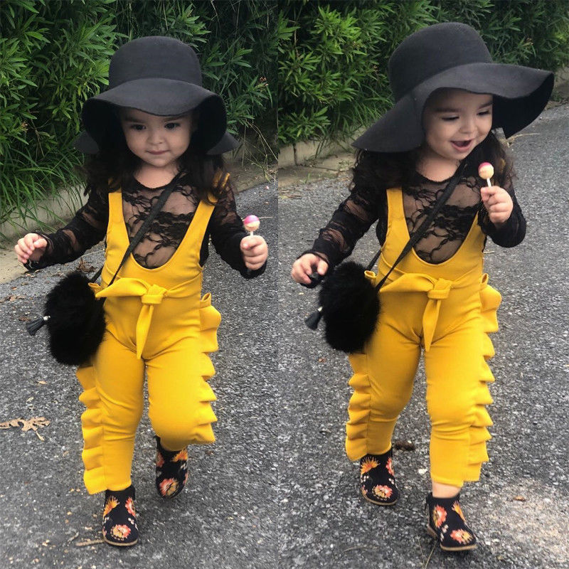 Bambino del bambino Dei Bambini Del Bambino Della Ragazza Ruffle Tute Pantaloni Della Tuta Del Pagliaccetto Tute e Salopette Outfits Vestiti Senza Maniche Solid Decor Bowknot Increspature Tuta