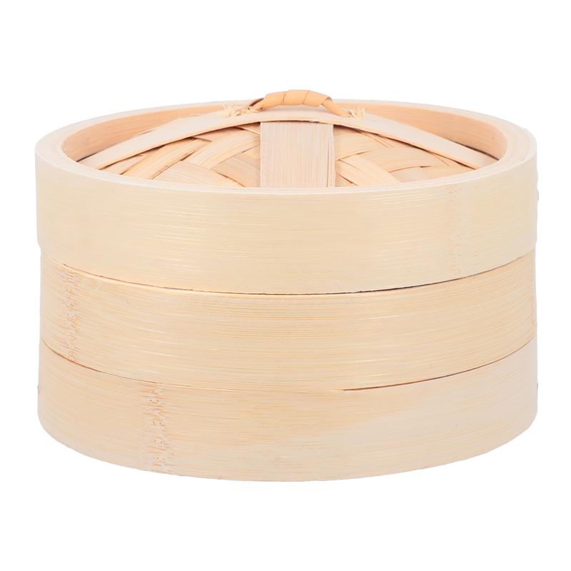1 Set Bamboo Steamer Basket Dim Sum Dumpling Food Steamer With Lid Cookware Fish Rice Vegetable Snack Basket Set: 18CM