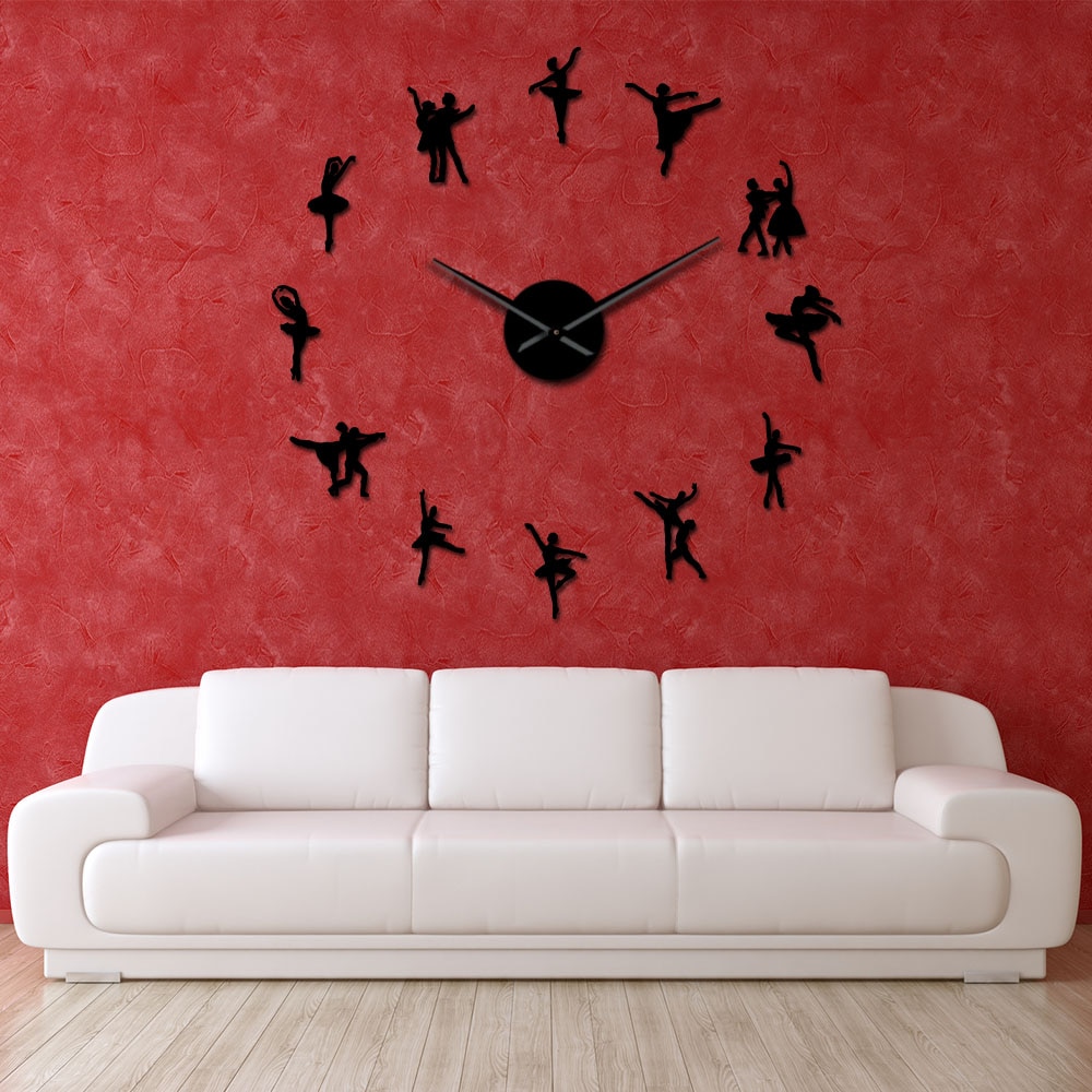 Ballerina Wall Art DIY Large Big Needles Frameless Giant Ballet Dancer Wall Clock Oversized Dancing Girls Mute Watch Dancer
